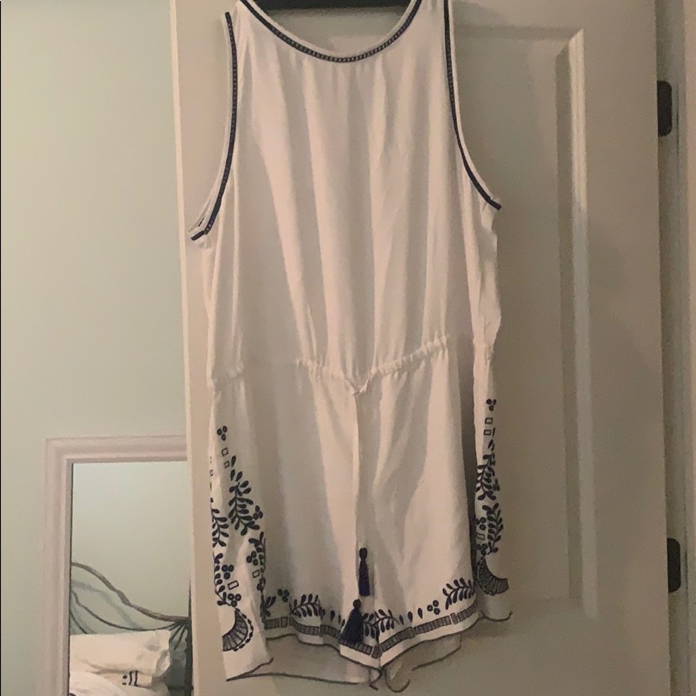 NWT Loft White and Blue Backless Romper